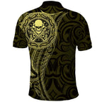 New Zealand Skull Darts Polo Shirt Aotearoa Maori Chest Tattoo Stylized Gold - Aussie Hoodie
