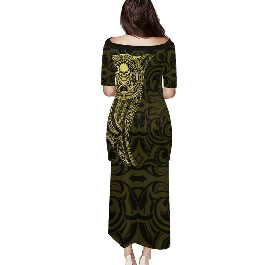 New Zealand Skull Darts Puletasi Aotearoa Maori Chest Tattoo Stylized Gold - Aussie Hoodie