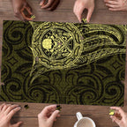 New Zealand Skull Darts Puzzle Aotearoa Maori Chest Tattoo Stylized Gold - Aussie Hoodie