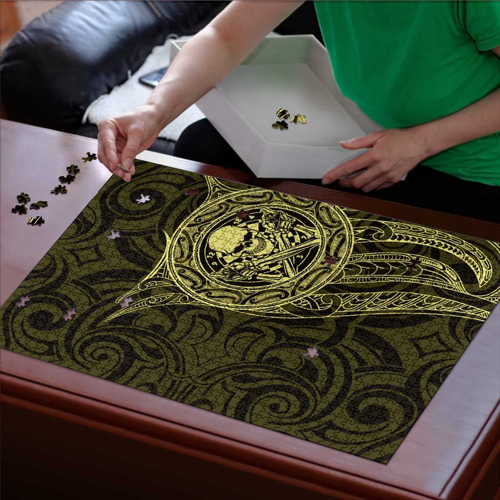 New Zealand Skull Darts Puzzle Aotearoa Maori Chest Tattoo Stylized Gold - Aussie Hoodie