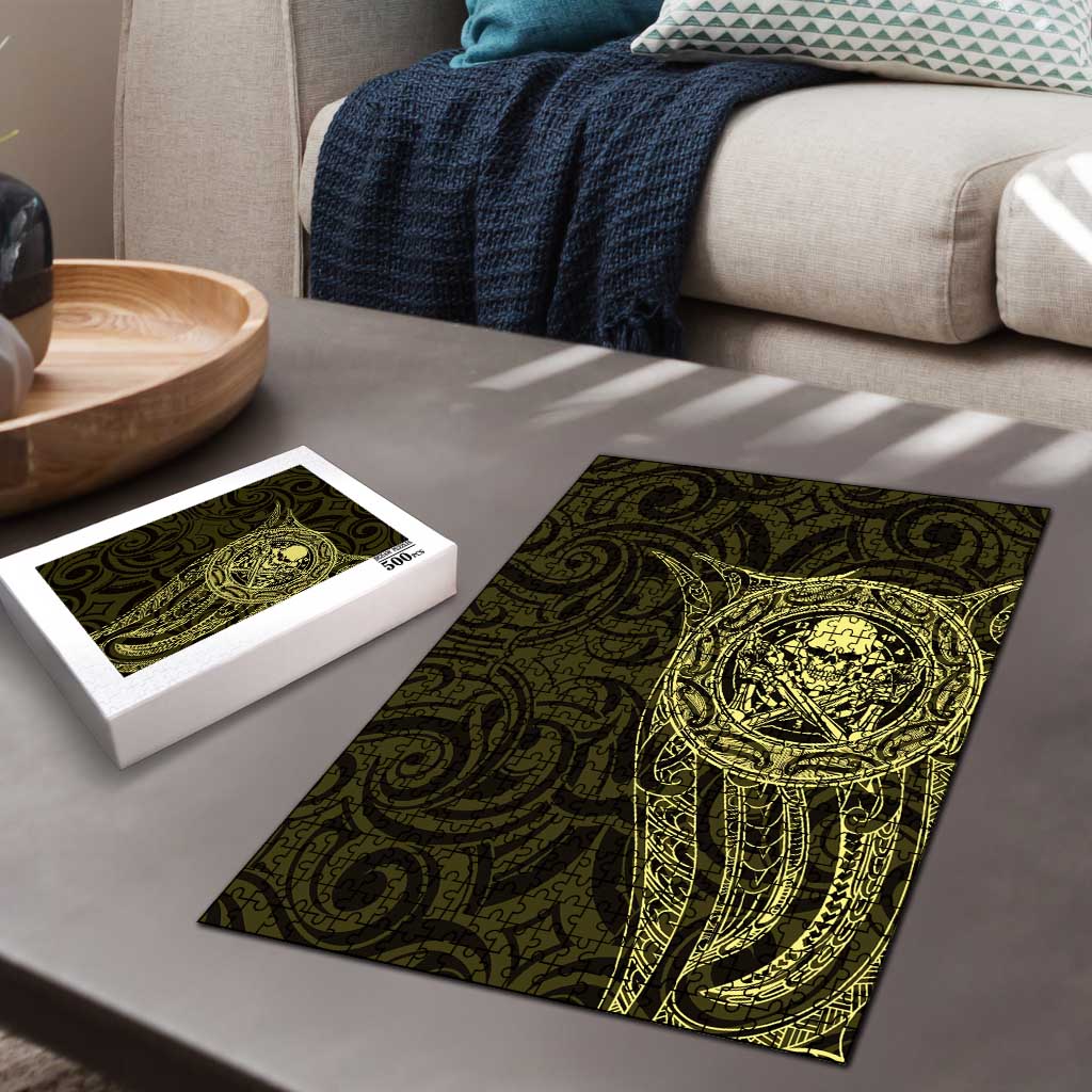New Zealand Skull Darts Puzzle Aotearoa Maori Chest Tattoo Stylized Gold - Aussie Hoodie