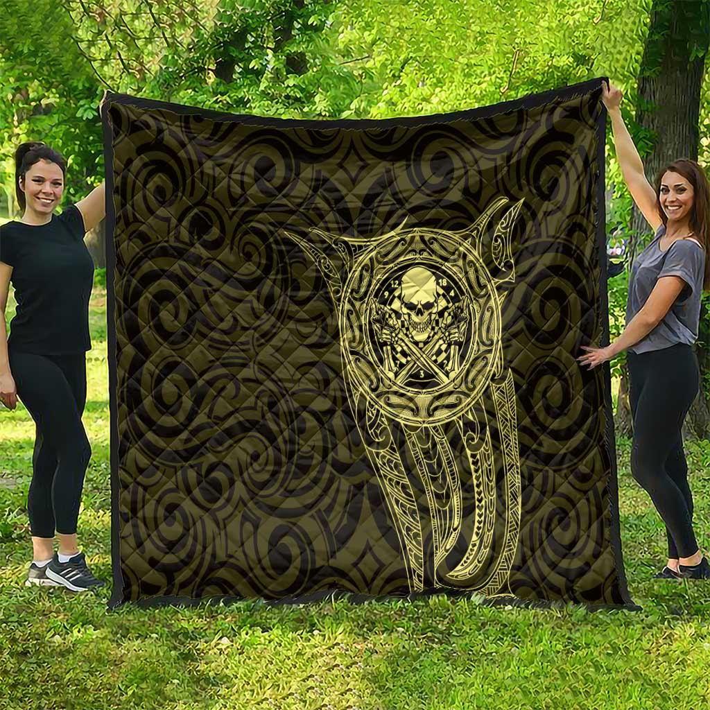 New Zealand Skull Darts Quilt Aotearoa Maori Chest Tattoo Stylized Gold - Aussie Hoodie