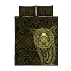 New Zealand Skull Darts Quilt Bed Set Aotearoa Maori Chest Tattoo Stylized Gold - Aussie Hoodie