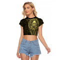 New Zealand Skull Darts Raglan Cropped T Shirt Aotearoa Maori Chest Tattoo Stylized Gold - Aussie Hoodie