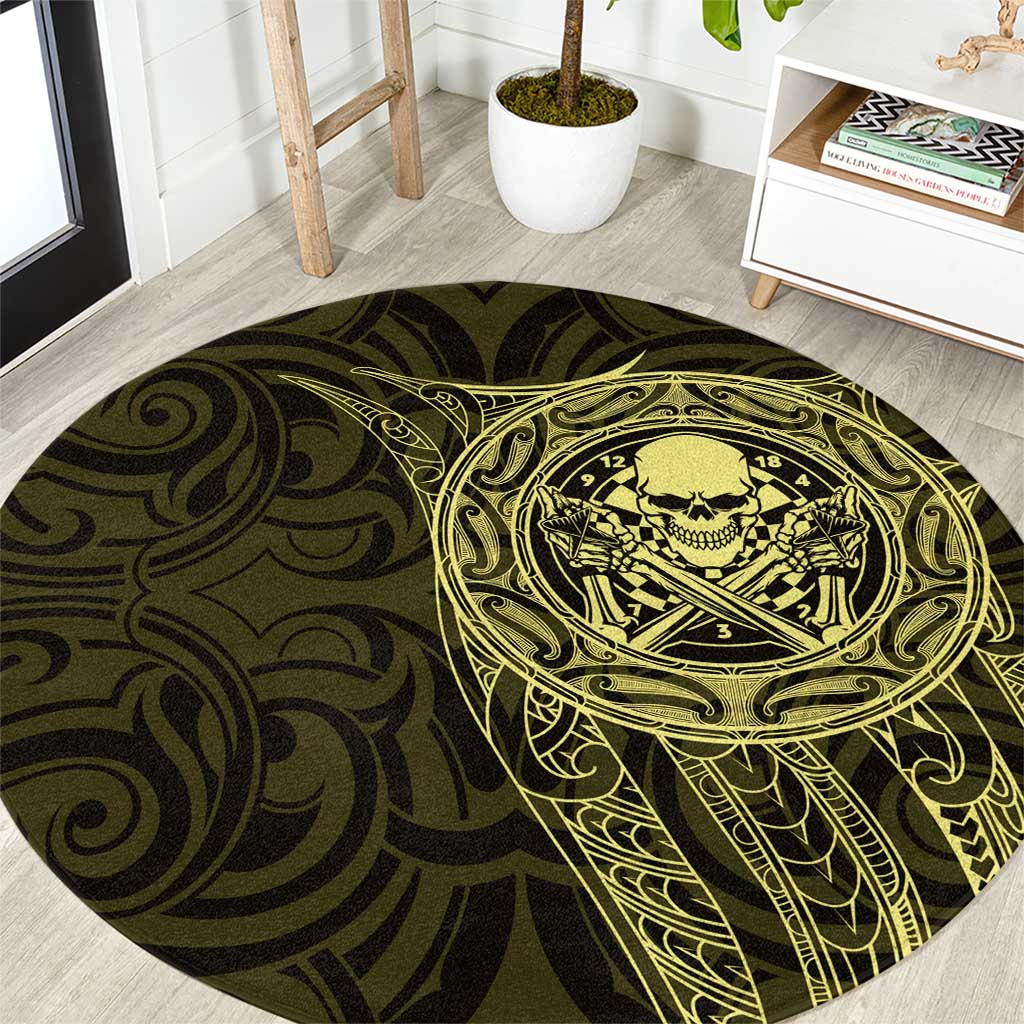 New Zealand Skull Darts Round Carpet Aotearoa Maori Chest Tattoo Stylized Gold - Aussie Hoodie
