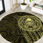 New Zealand Skull Darts Round Carpet Aotearoa Maori Chest Tattoo Stylized Gold - Aussie Hoodie