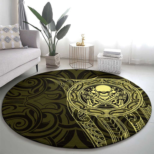 New Zealand Skull Darts Round Carpet Aotearoa Maori Chest Tattoo Stylized Gold - Aussie Hoodie