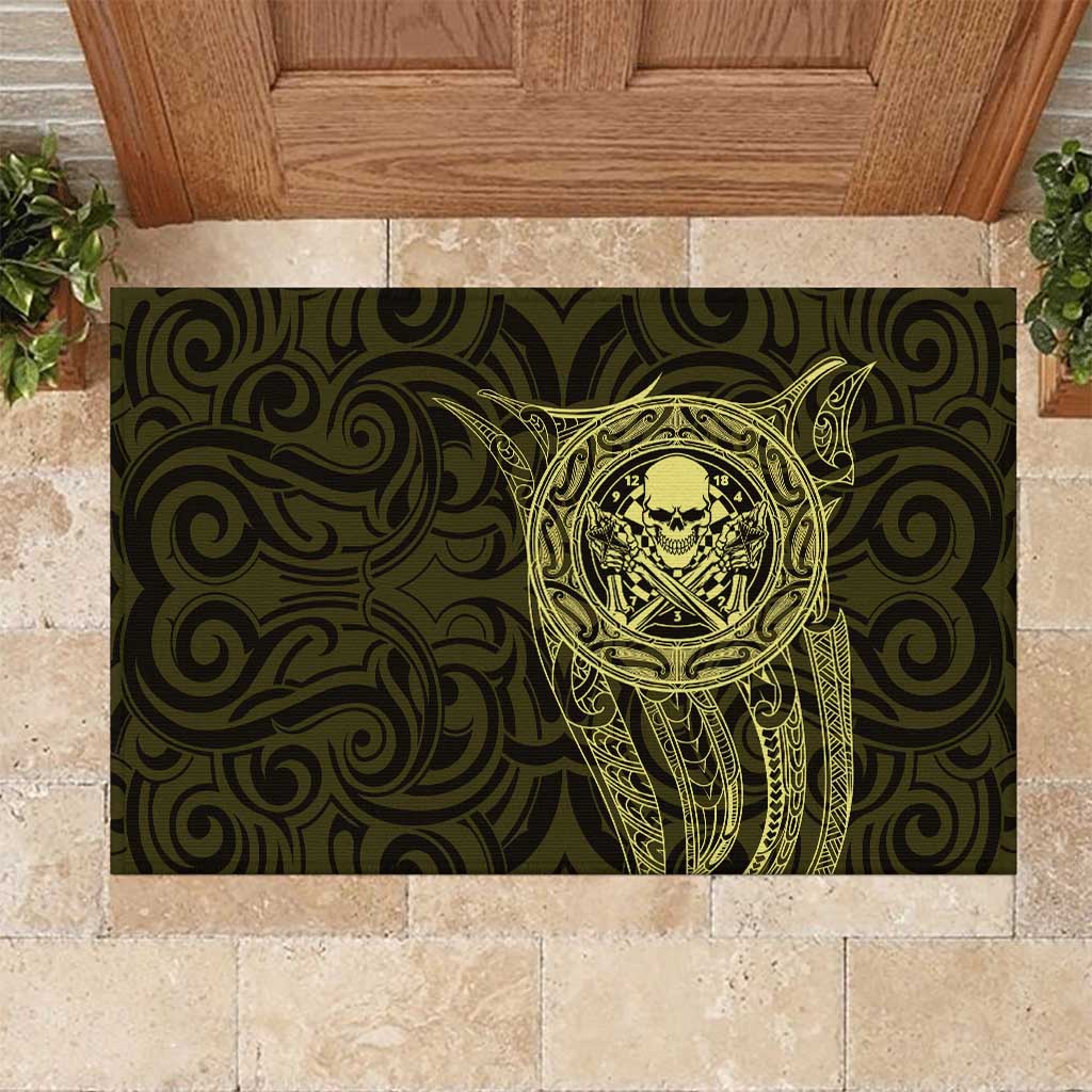 New Zealand Skull Darts Rubber Doormat Aotearoa Maori Chest Tattoo Stylized Gold - Aussie Hoodie