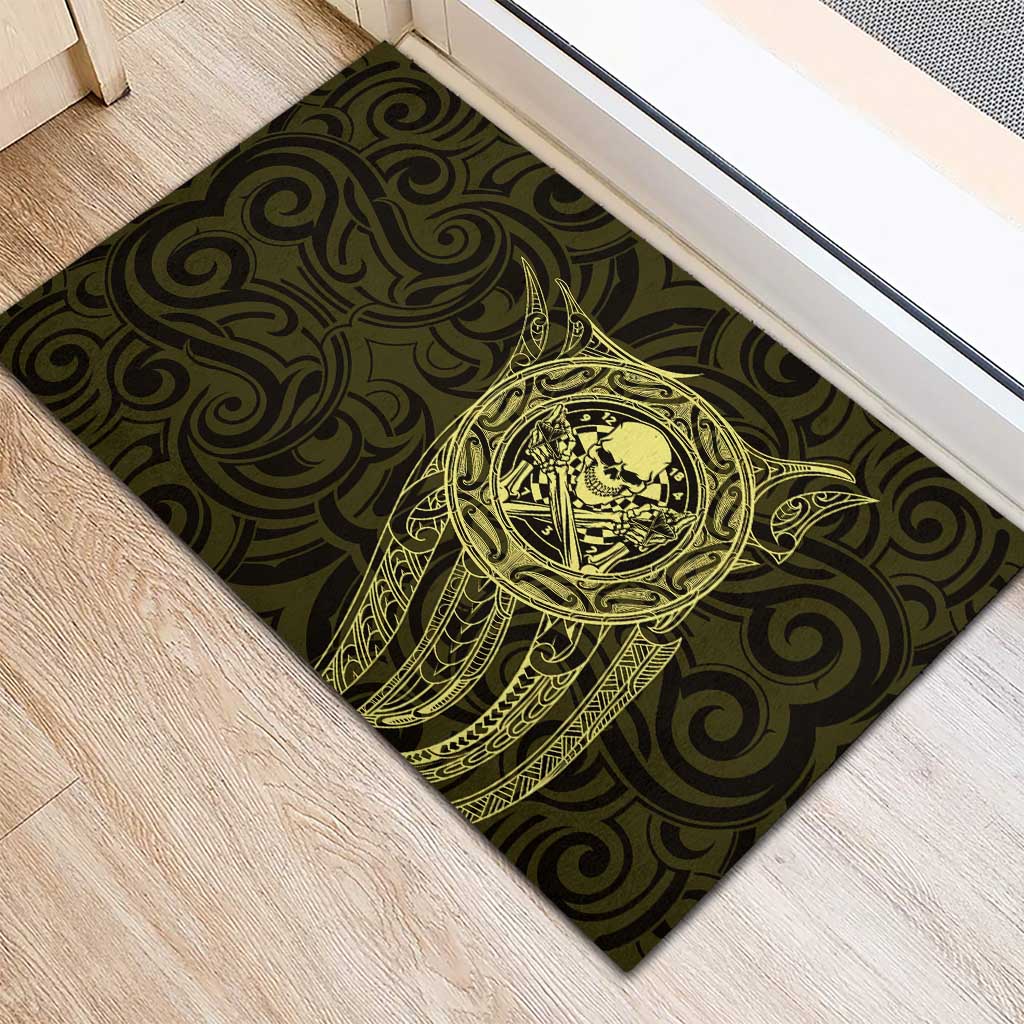 New Zealand Skull Darts Rubber Doormat Aotearoa Maori Chest Tattoo Stylized Gold - Aussie Hoodie