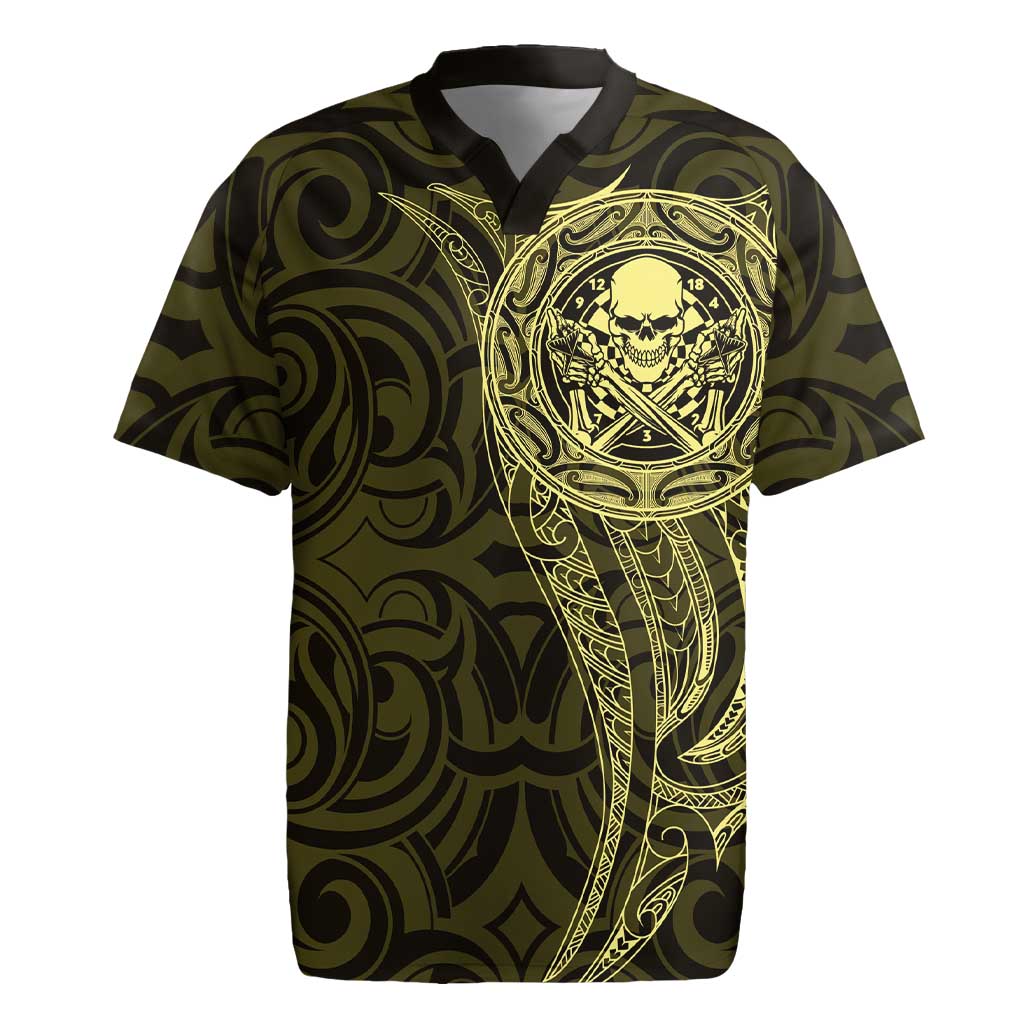 New Zealand Skull Darts Rugby Jersey Aotearoa Maori Chest Tattoo Stylized Gold - Aussie Hoodie
