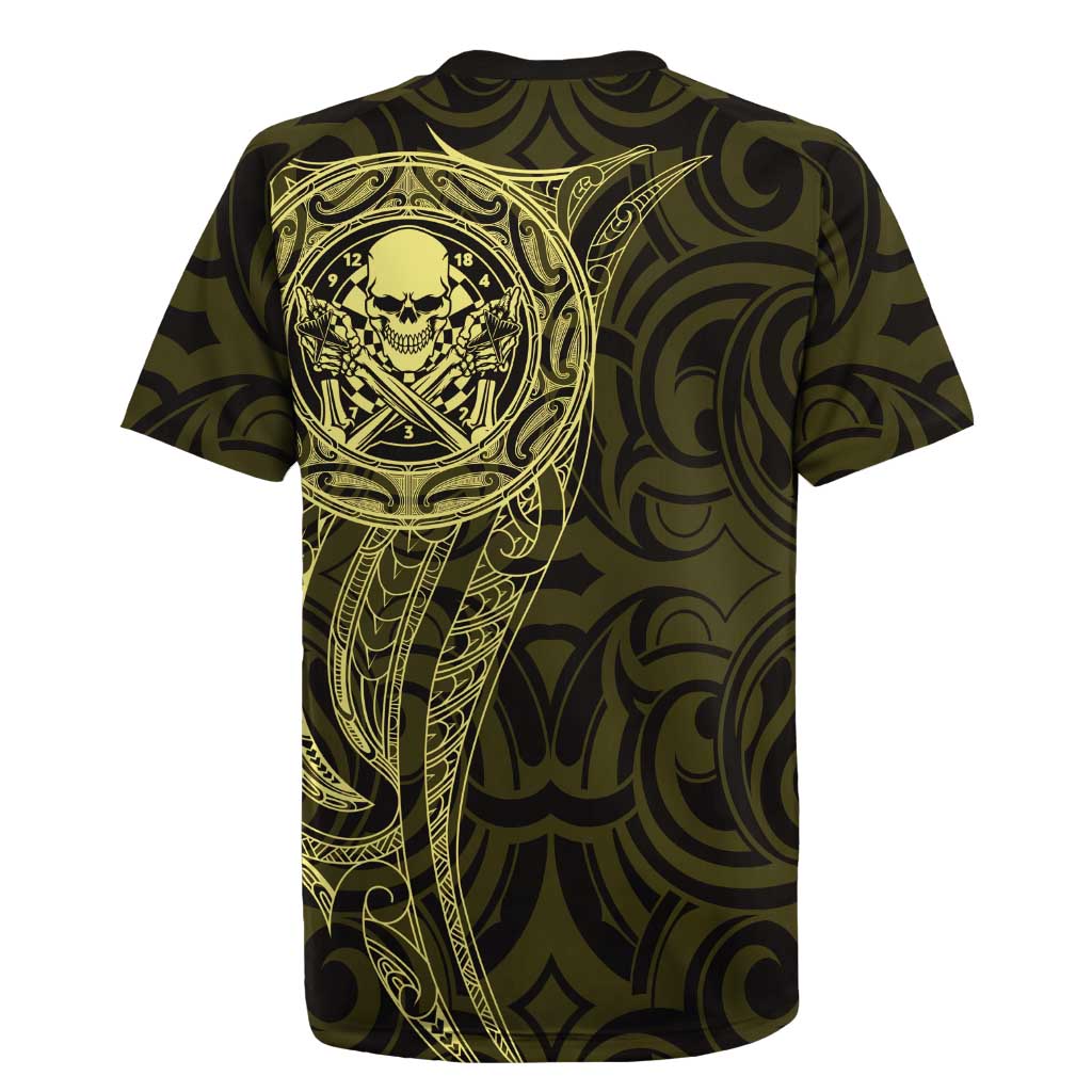 New Zealand Skull Darts Rugby Jersey Aotearoa Maori Chest Tattoo Stylized Gold - Aussie Hoodie