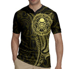 New Zealand Skull Darts Rugby Jersey Aotearoa Maori Chest Tattoo Stylized Gold - Aussie Hoodie