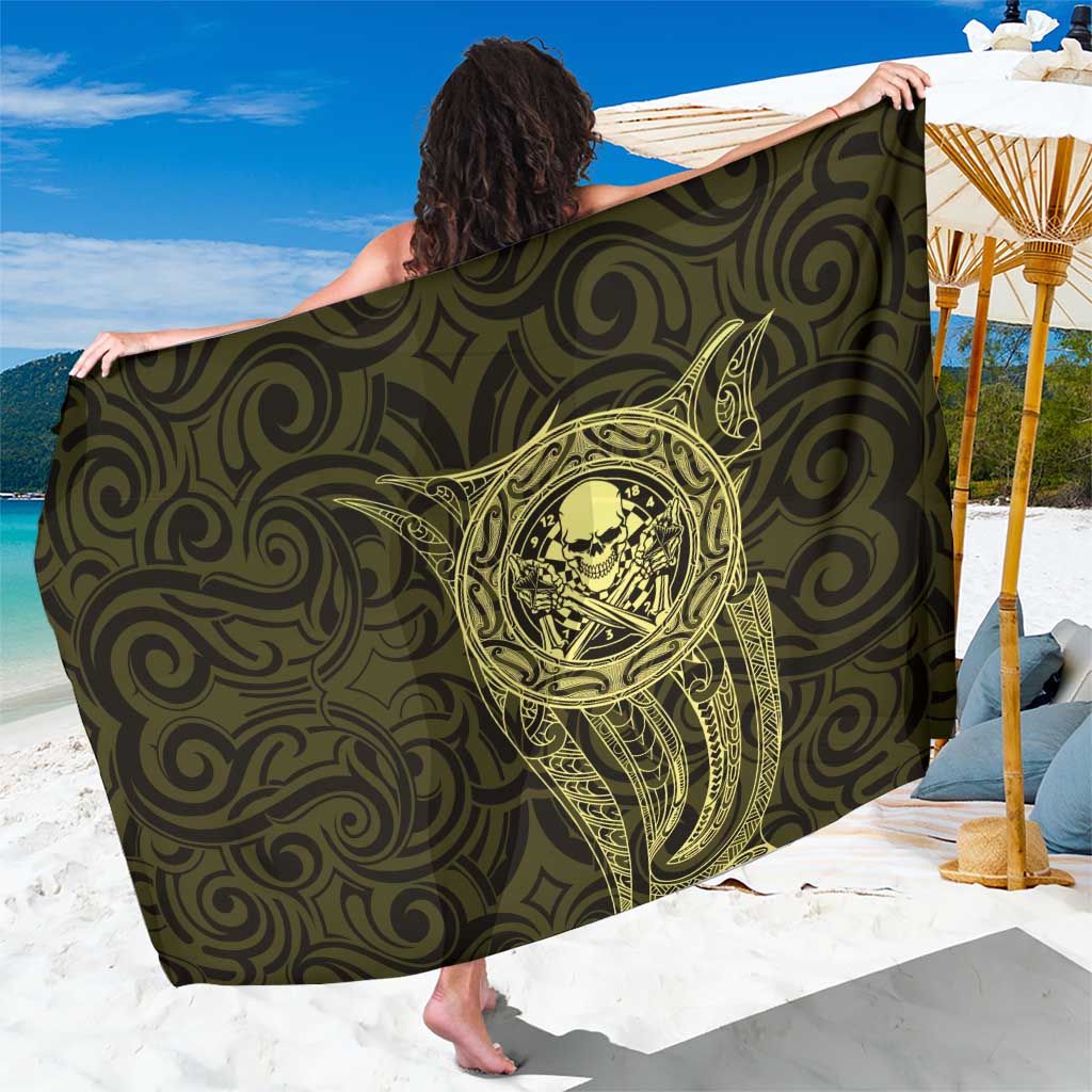 New Zealand Skull Darts Sarong Aotearoa Maori Chest Tattoo Stylized Gold - Aussie Hoodie