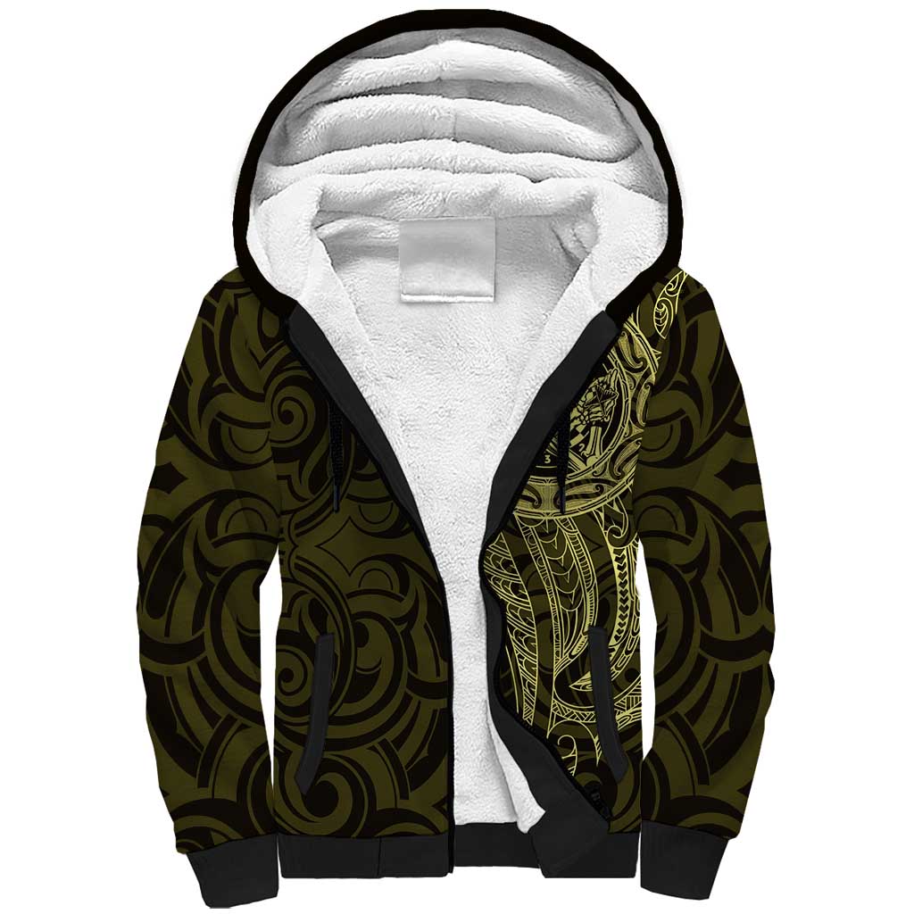 New Zealand Skull Darts Sherpa Hoodie Aotearoa Maori Chest Tattoo Stylized Gold - Aussie Hoodie