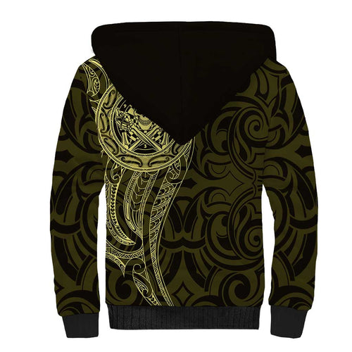 New Zealand Skull Darts Sherpa Hoodie Aotearoa Maori Chest Tattoo Stylized Gold - Aussie Hoodie