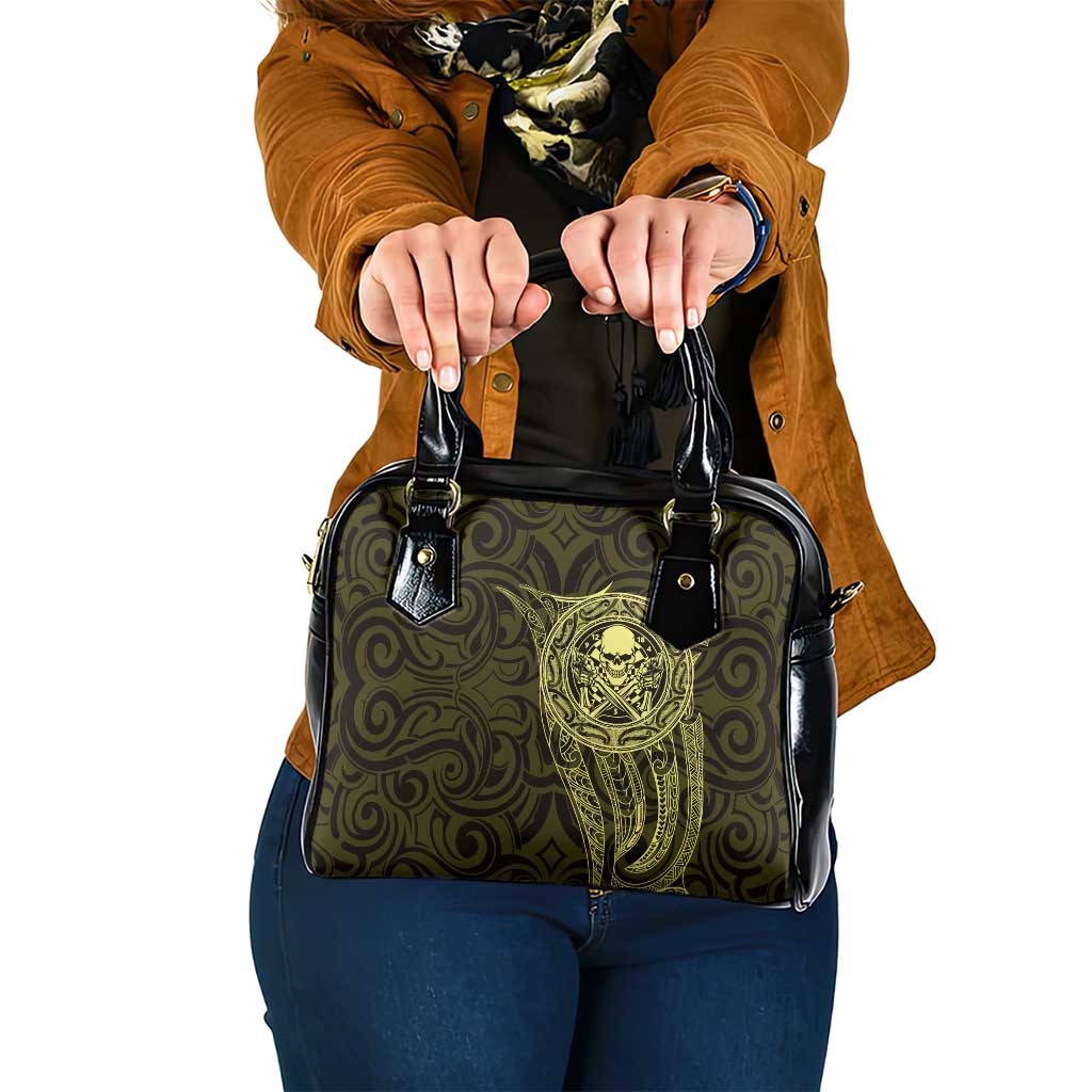 New Zealand Skull Darts Shoulder Handbag Aotearoa Maori Chest Tattoo Stylized Gold - Aussie Hoodie