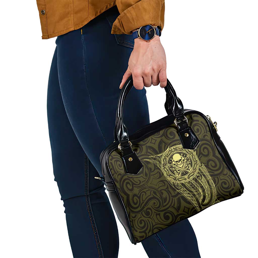 New Zealand Skull Darts Shoulder Handbag Aotearoa Maori Chest Tattoo Stylized Gold - Aussie Hoodie
