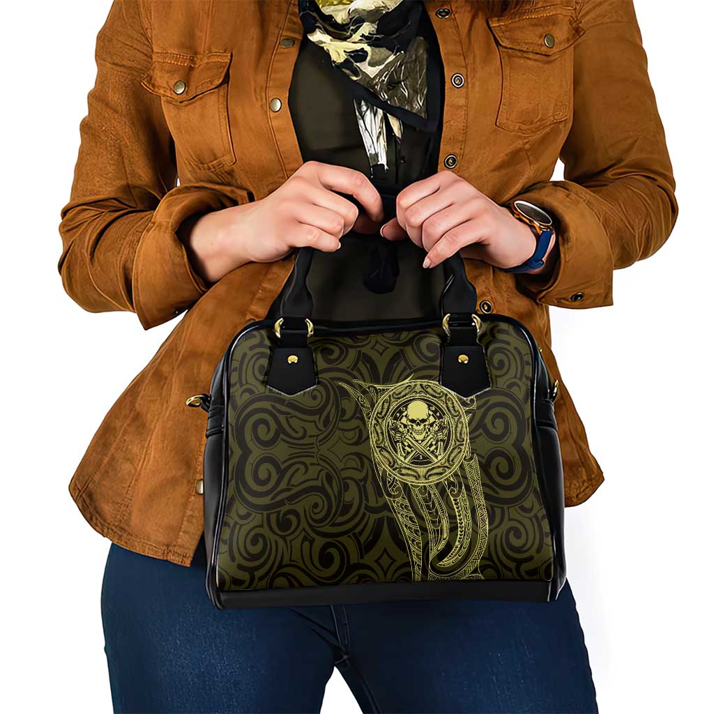 New Zealand Skull Darts Shoulder Handbag Aotearoa Maori Chest Tattoo Stylized Gold - Aussie Hoodie