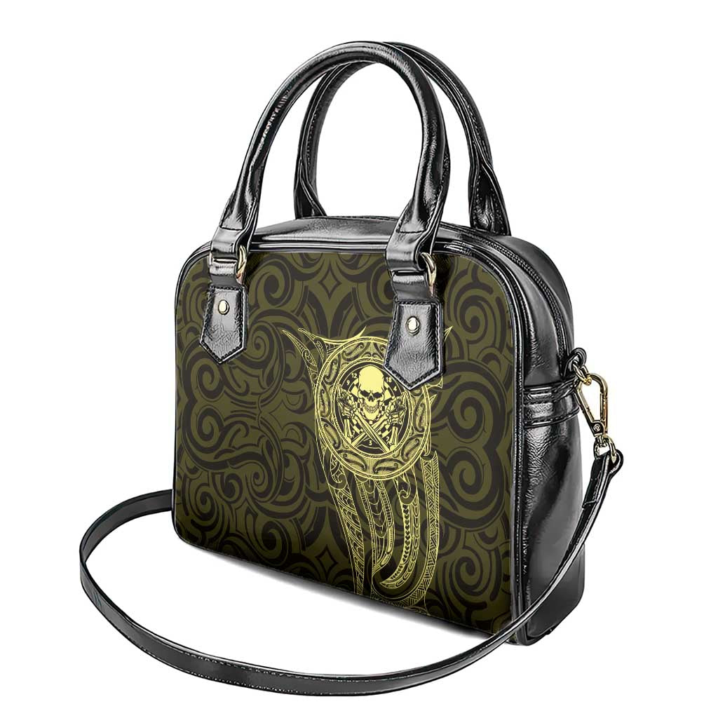 New Zealand Skull Darts Shoulder Handbag Aotearoa Maori Chest Tattoo Stylized Gold - Aussie Hoodie