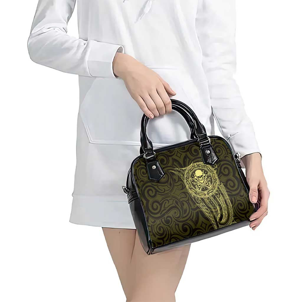 New Zealand Skull Darts Shoulder Handbag Aotearoa Maori Chest Tattoo Stylized Gold - Aussie Hoodie