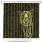 New Zealand Skull Darts Shower Curtain Aotearoa Maori Chest Tattoo Stylized Gold - Aussie Hoodie