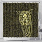 New Zealand Skull Darts Shower Curtain Aotearoa Maori Chest Tattoo Stylized Gold - Aussie Hoodie
