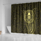 New Zealand Skull Darts Shower Curtain Aotearoa Maori Chest Tattoo Stylized Gold - Aussie Hoodie