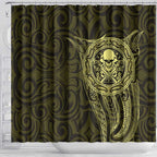 New Zealand Skull Darts Shower Curtain Aotearoa Maori Chest Tattoo Stylized Gold - Aussie Hoodie