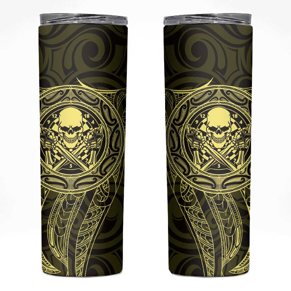 New Zealand Skull Darts Skinny Tumbler Aotearoa Maori Chest Tattoo Stylized Gold - Aussie Hoodie