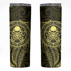 New Zealand Skull Darts Skinny Tumbler Aotearoa Maori Chest Tattoo Stylized Gold - Aussie Hoodie