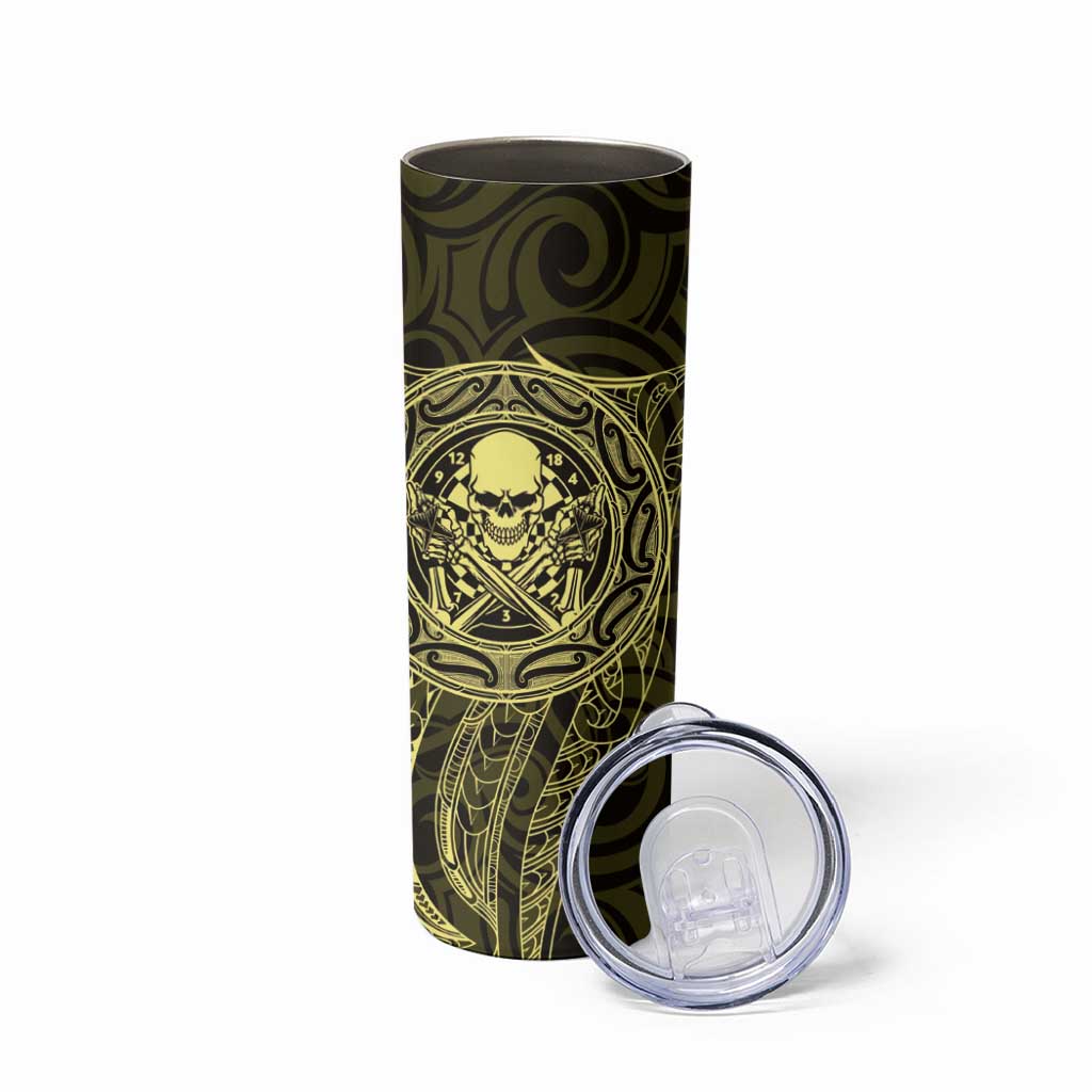 New Zealand Skull Darts Skinny Tumbler Aotearoa Maori Chest Tattoo Stylized Gold - Aussie Hoodie