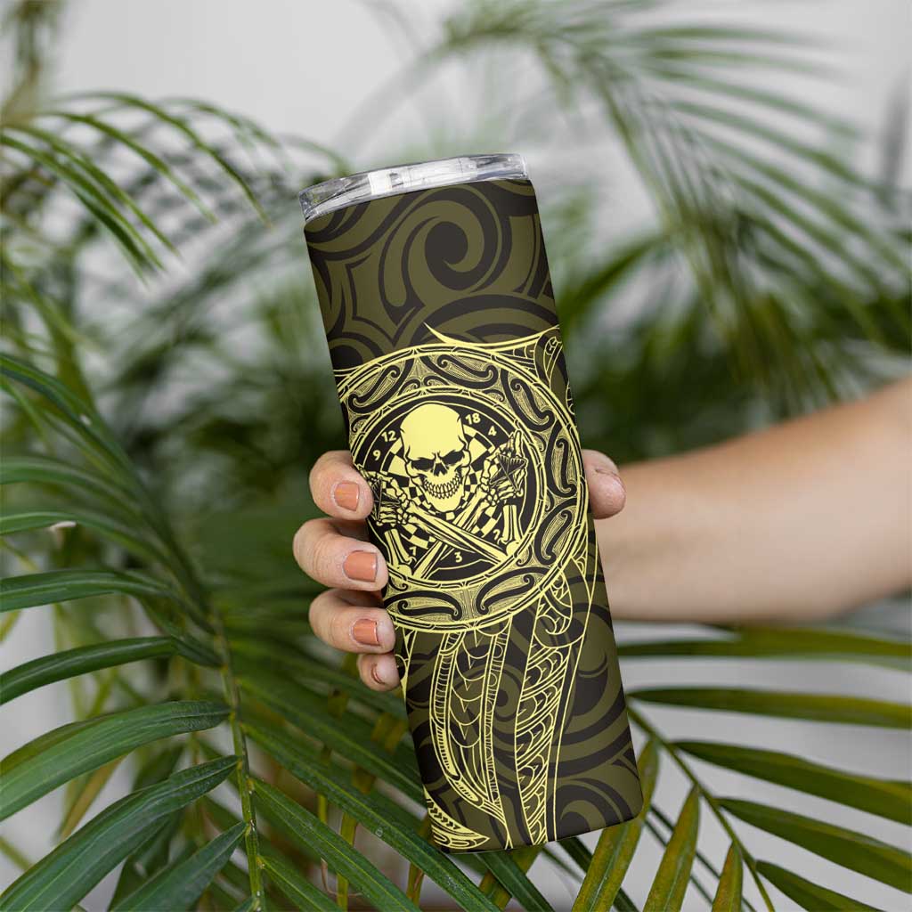 New Zealand Skull Darts Skinny Tumbler Aotearoa Maori Chest Tattoo Stylized Gold - Aussie Hoodie