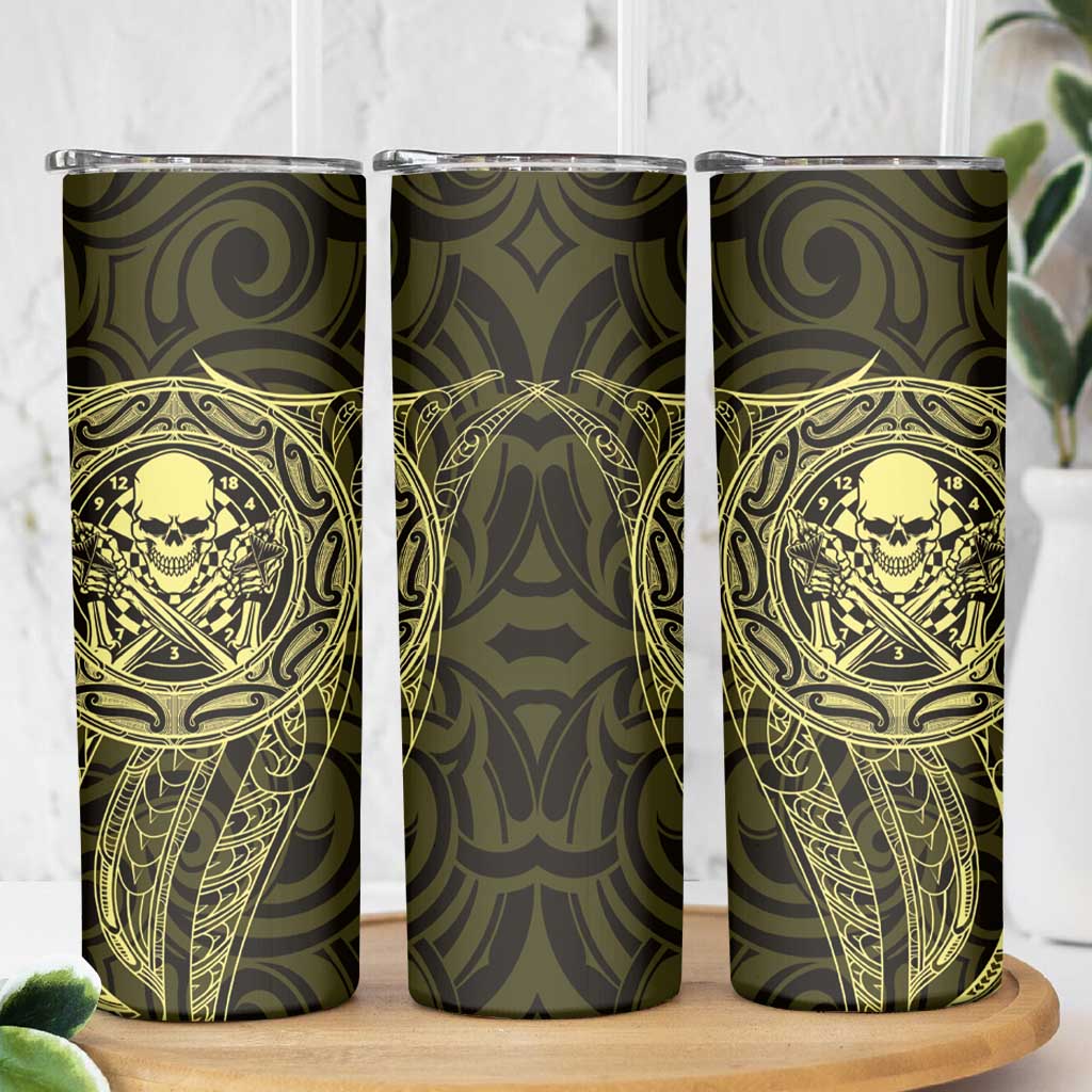 New Zealand Skull Darts Skinny Tumbler Aotearoa Maori Chest Tattoo Stylized Gold - Aussie Hoodie