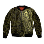New Zealand Skull Darts Sleeve Zip Bomber Jacket Aotearoa Maori Chest Tattoo Stylized Gold - Aussie Hoodie