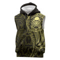 New Zealand Skull Darts Sleeveless Hoodie Aotearoa Maori Chest Tattoo Stylized Gold - Aussie Hoodie
