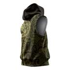 New Zealand Skull Darts Sleeveless Hoodie Aotearoa Maori Chest Tattoo Stylized Gold - Aussie Hoodie