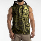 New Zealand Skull Darts Sleeveless Hoodie Aotearoa Maori Chest Tattoo Stylized Gold - Aussie Hoodie