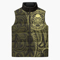 New Zealand Skull Darts Sleeveless Puffer Jacket Aotearoa Maori Chest Tattoo Stylized Gold - Aussie Hoodie