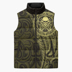 New Zealand Skull Darts Sleeveless Puffer Jacket Aotearoa Maori Chest Tattoo Stylized Gold - Aussie Hoodie