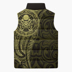 New Zealand Skull Darts Sleeveless Puffer Jacket Aotearoa Maori Chest Tattoo Stylized Gold - Aussie Hoodie