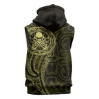 New Zealand Skull Darts Sleeveless Zip Hoodie Aotearoa Maori Chest Tattoo Stylized Gold LT14