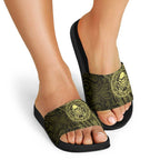New Zealand Skull Darts Slide Sandals Aotearoa Maori Chest Tattoo Stylized Gold - Aussie Hoodie