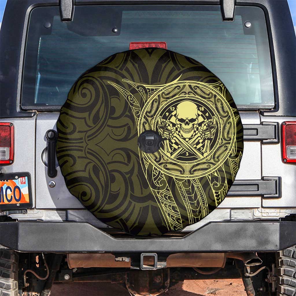 New Zealand Skull Darts Spare Tire Cover Aotearoa Maori Chest Tattoo Stylized Gold - Aussie Hoodie