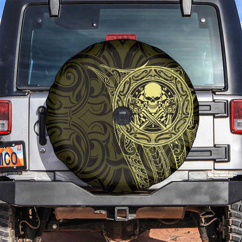 New Zealand Skull Darts Spare Tire Cover Aotearoa Maori Chest Tattoo Stylized Gold - Aussie Hoodie