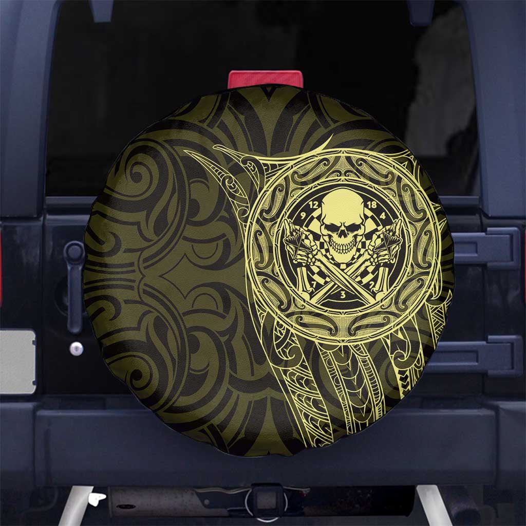 New Zealand Skull Darts Spare Tire Cover Aotearoa Maori Chest Tattoo Stylized Gold - Aussie Hoodie