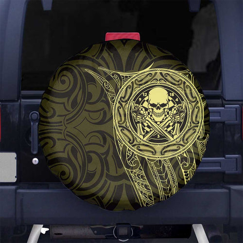 New Zealand Skull Darts Spare Tire Cover Aotearoa Maori Chest Tattoo Stylized Gold - Aussie Hoodie