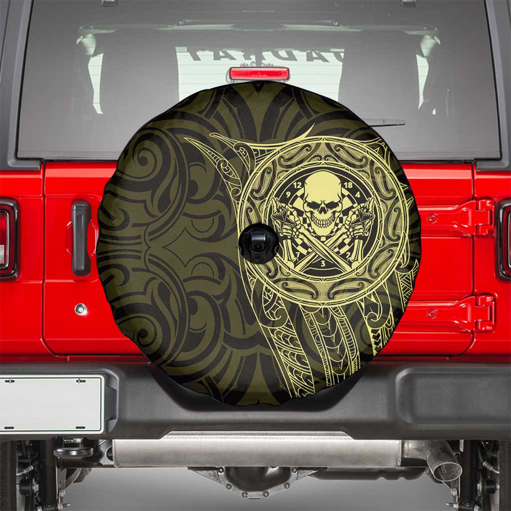 New Zealand Skull Darts Spare Tire Cover Aotearoa Maori Chest Tattoo Stylized Gold - Aussie Hoodie