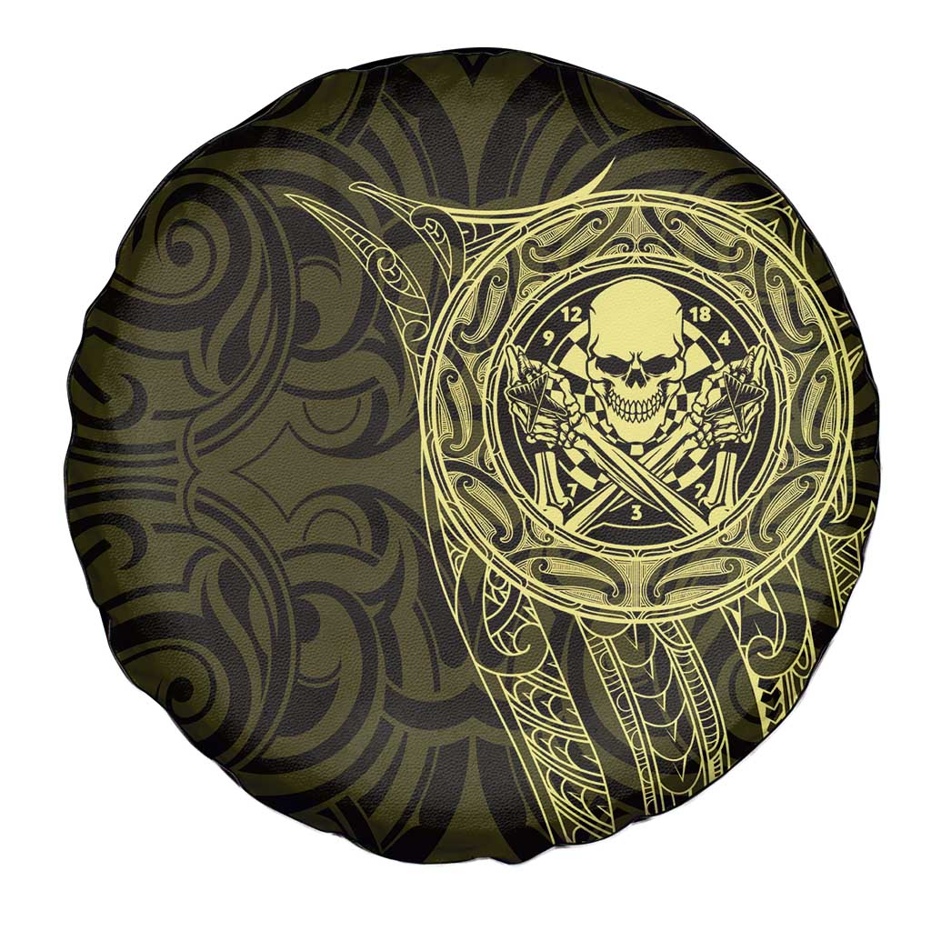 New Zealand Skull Darts Spare Tire Cover Aotearoa Maori Chest Tattoo Stylized Gold - Aussie Hoodie