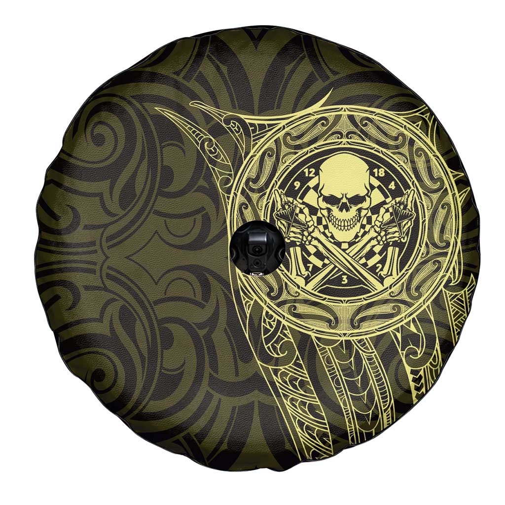 New Zealand Skull Darts Spare Tire Cover Aotearoa Maori Chest Tattoo Stylized Gold - Aussie Hoodie