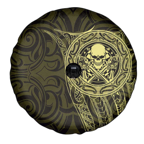 New Zealand Skull Darts Spare Tire Cover Aotearoa Maori Chest Tattoo Stylized Gold - Aussie Hoodie